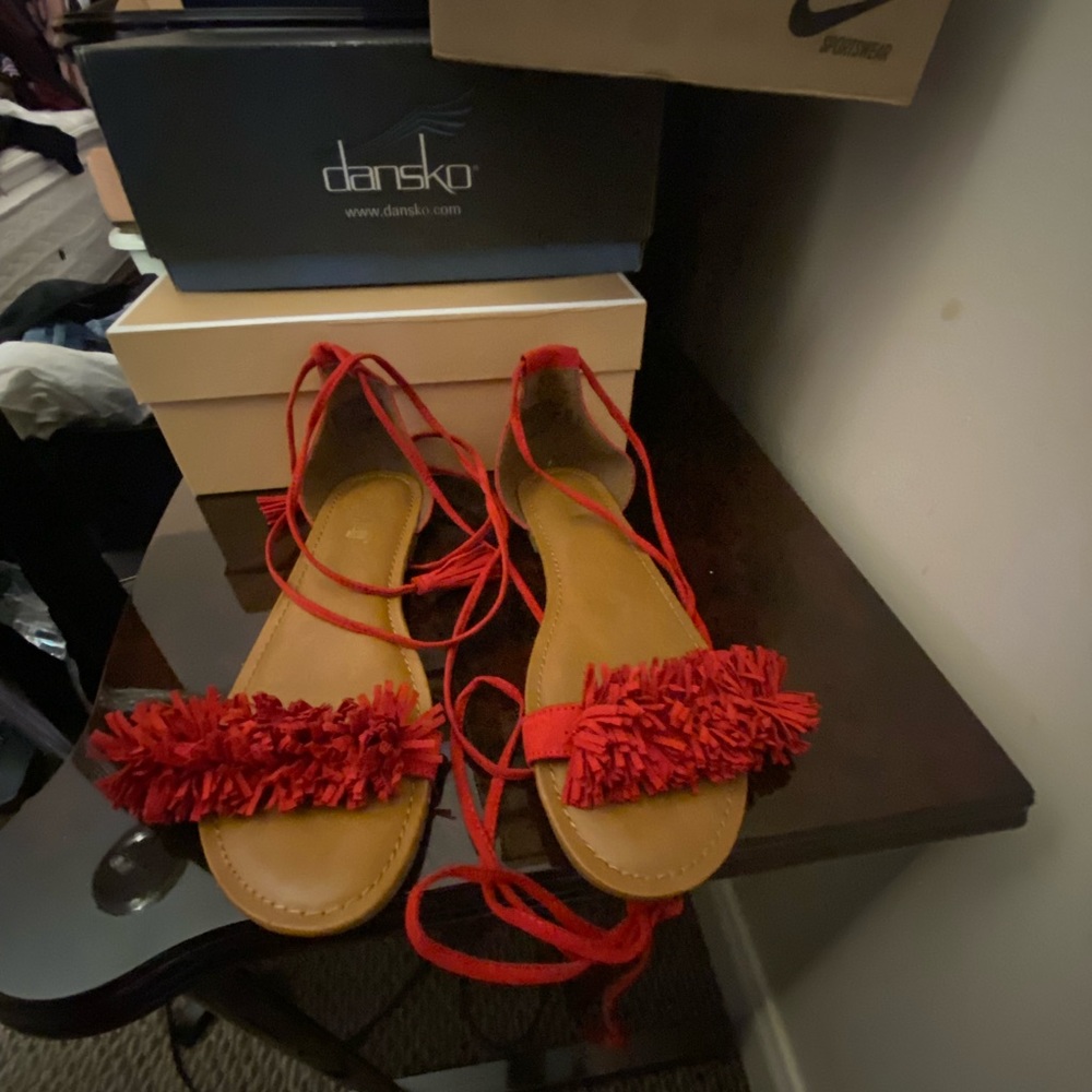 Red tie up sandals